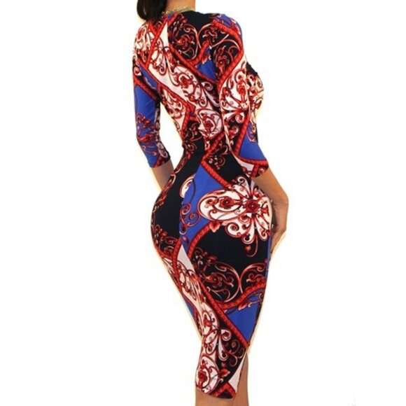 Got Style Savannah Swirl Blue Red Bodycon Party Cocktail Dress - Picture 2 of 4